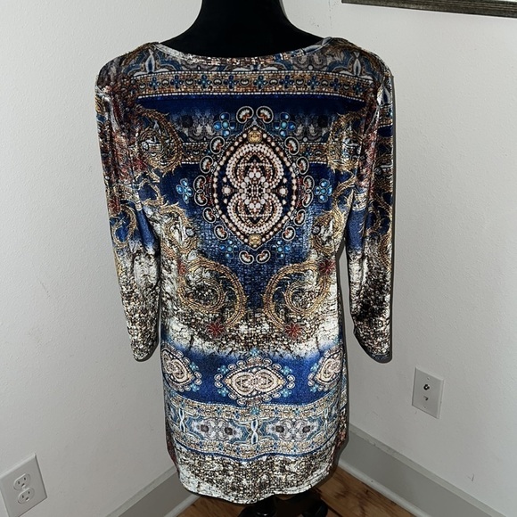 From The Heart Jaida soft velvet retro print dress tunic Sz L - Picture 4 of 7